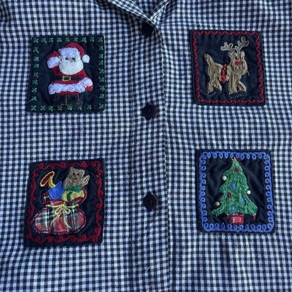 Lemon Grass Button Up Shirt Womens Large Black White Gingham Holiday Christmas - Picture 3 of 9